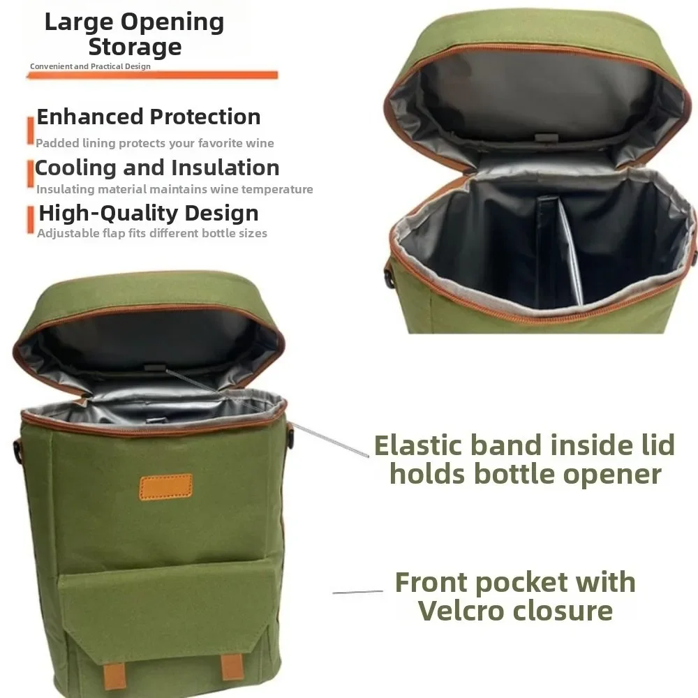 Bolsa para transportar dos botellas de vino, fabricada con tela Oxford resistente al desgaste, ideal para guardar botellas de vino, impermeable, portátil y perfecta como organizador para acampar.
