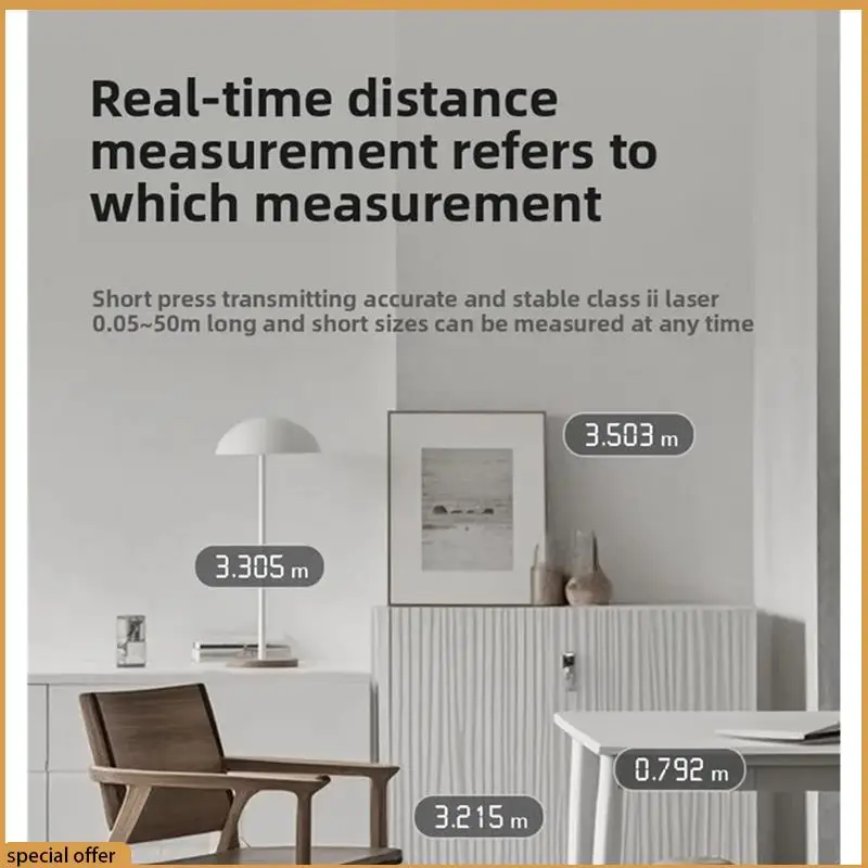 A68Z Intelligent Digital Laser Tape Measuring Tool Smart Laser Measure 50M LED Display Rechargeable Laser Ruler Rangefinder