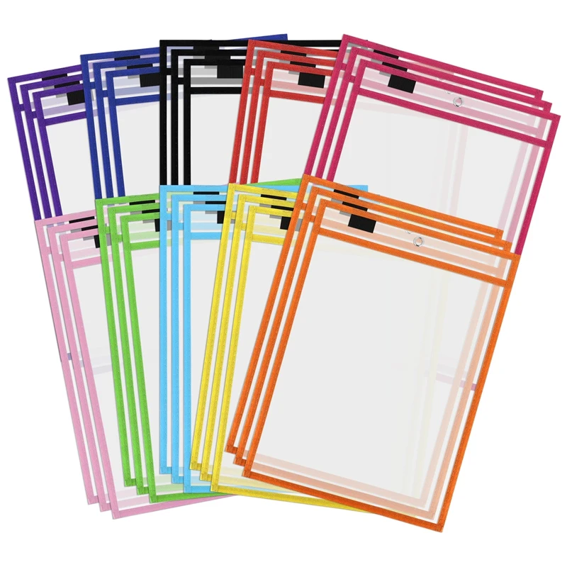 

30 Pack Dry Erase Pockets PVC Transparent Sewn Dry Erase File Bag Reusable Dry Erase Bag