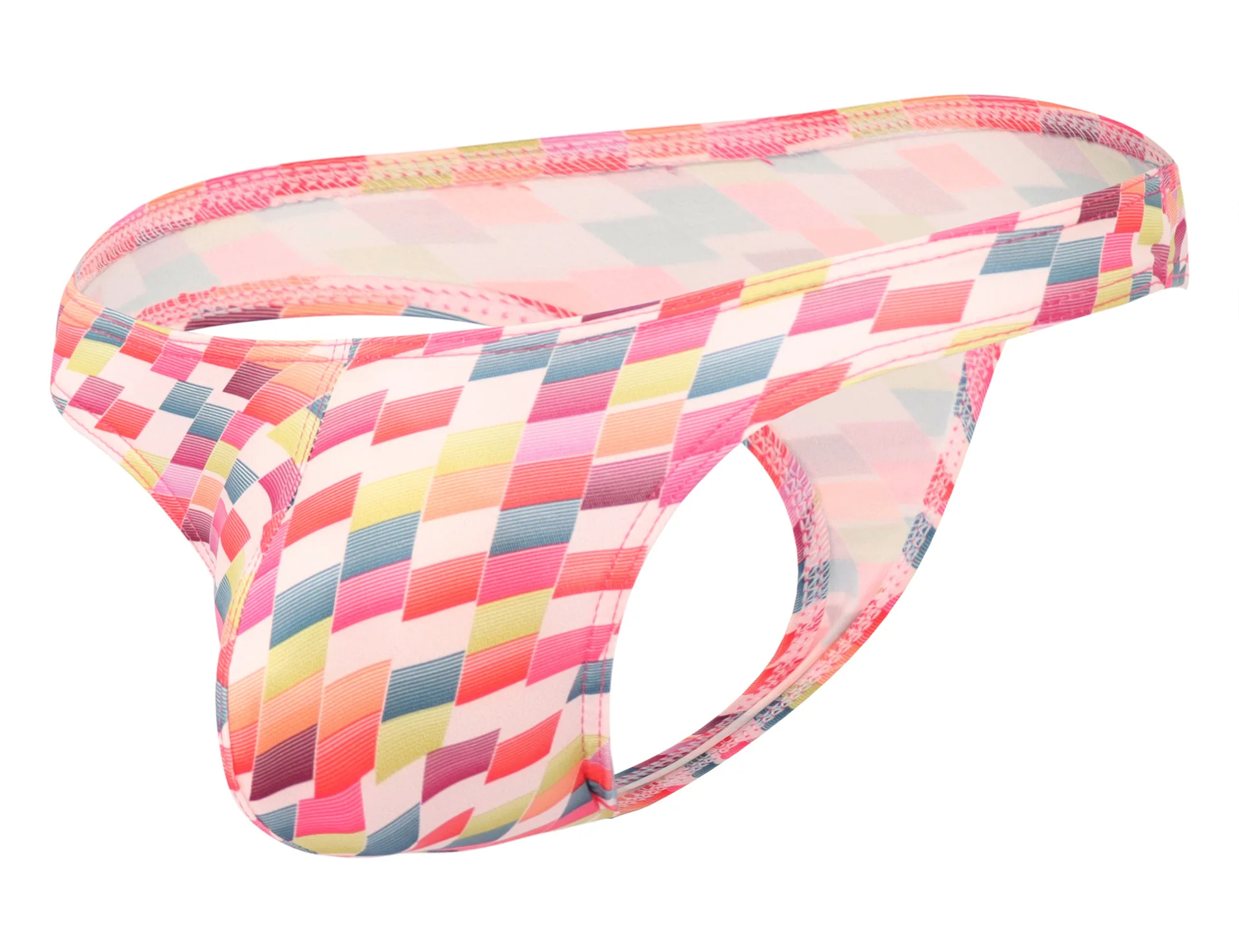 Colorful Plaid Print U-pouch Thong for Men Bulge Low-Rise Breathable Underwear Gays Erotic Open Buttock Underpants Daily Panties