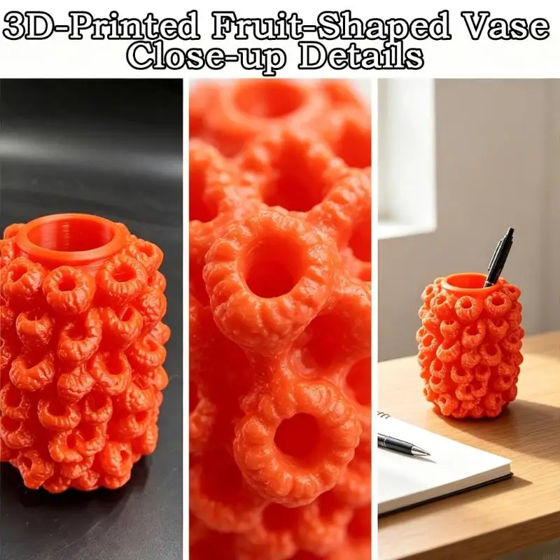 Raspberry Pen Cup, 3D Printed Desk Storage for Markers and Pencils, Decorative Desktop Writing Tool Cup for Home Office H8WD