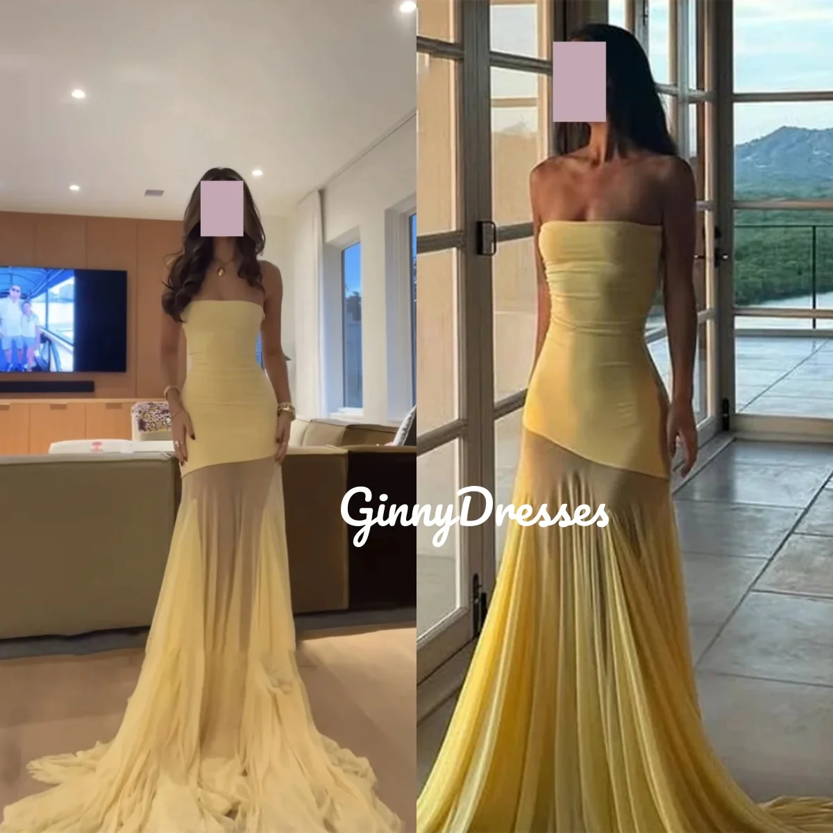 

Yellow Customize Dresses For Women A-Line Strapless Floor-Length Zipper Up Women'S Evening Dresses Sleeveless Vestidos De Fiesta