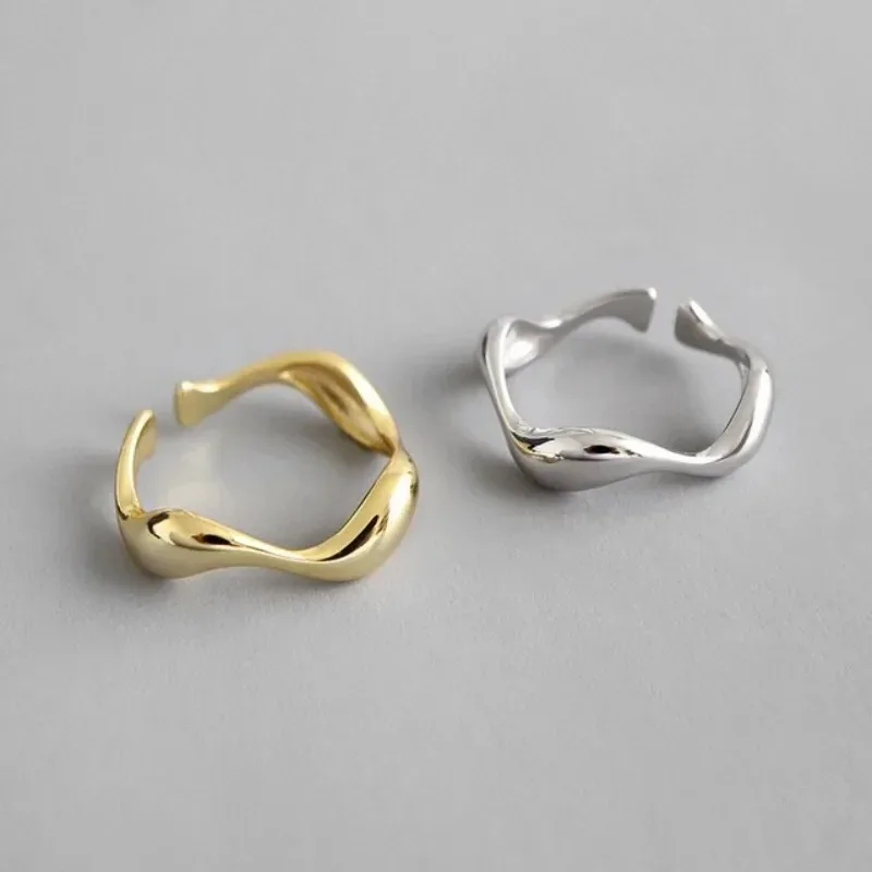 Minimalism Irregularity Wavy Geometric Line Couple Rings for Women Men Temperament Classic Gold Color Finger Jewelry Gift
