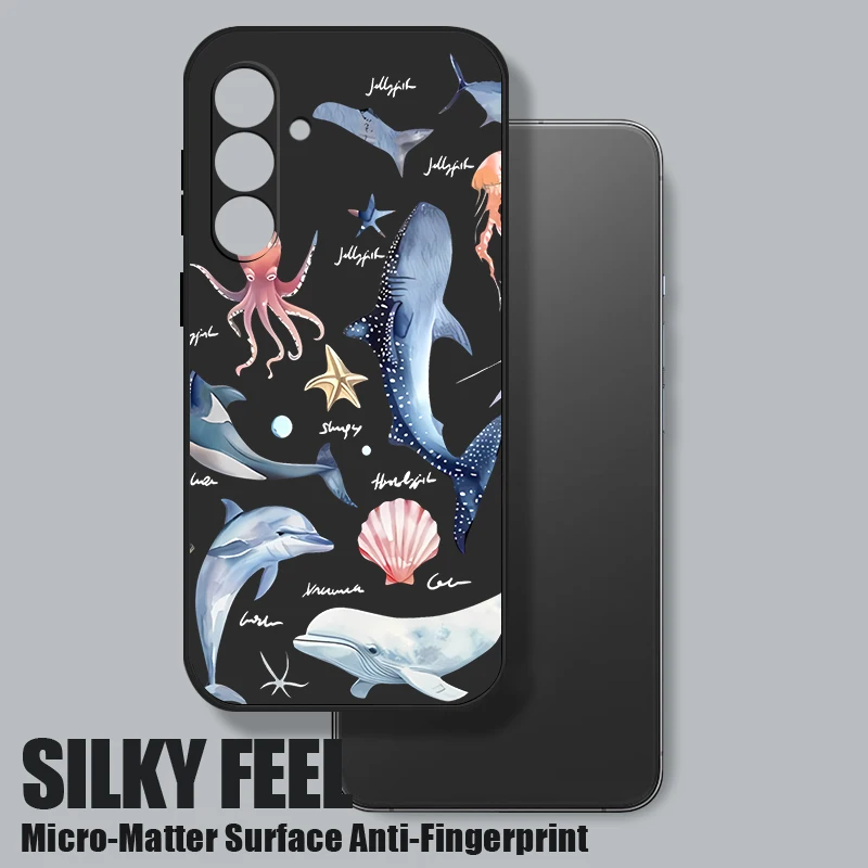 Dolphin Shark Print TPU Phone Case For Samsung Galaxy S24 S25 FE S25 S23 S22 Ultra A17 A56 A16 A55 A25 A15 A36 A54 5G Soft Cover