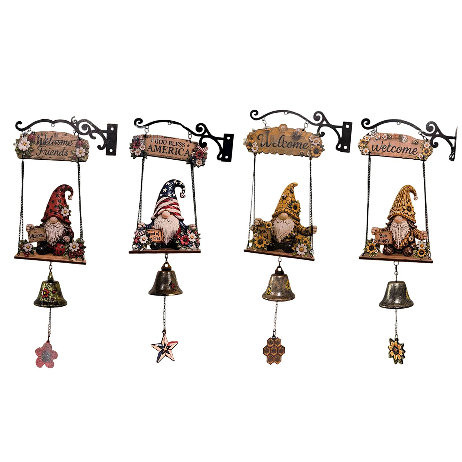 Decorative Gnome Wind Chimes Resin Welcome Doorbell Ornament Multi-Purpose Creative Hanging Doorbells Outdoor Villa Decoration