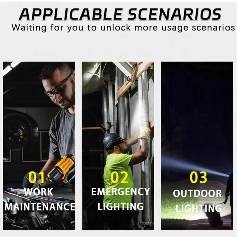 

Перезаряжаемый магнитный фонарь Type-C 360° ° Гибкая портативная рабочая лампа COB с водонепроницаемым корпусом, магнитом и легкой конструкцией