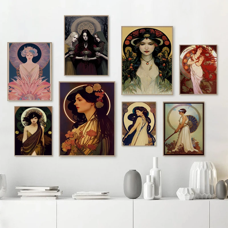 Mysterious Angels Descend Moon Goddess Hecate Athena Greek Goddess Poster Canvas Modern Nordic Living Room indoor Home Decor