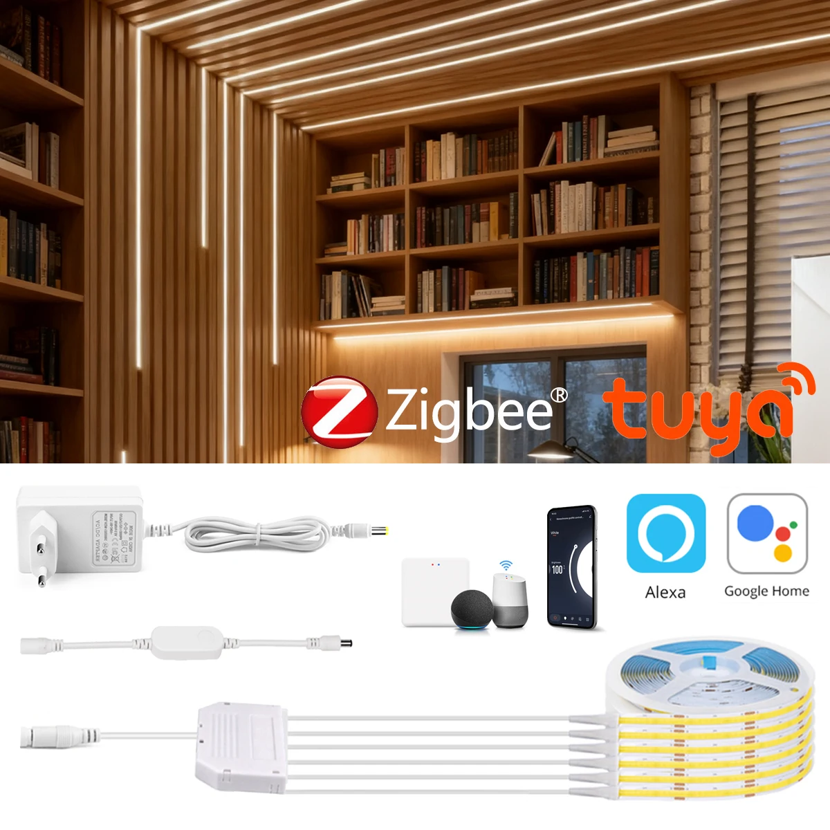 Tuya Zigbee Smart Home LED Wall Light COB Strip DC12V APP Control Soundproof Panel Decor for Alexa/Google,Need ZIgbee3.0 Gateway