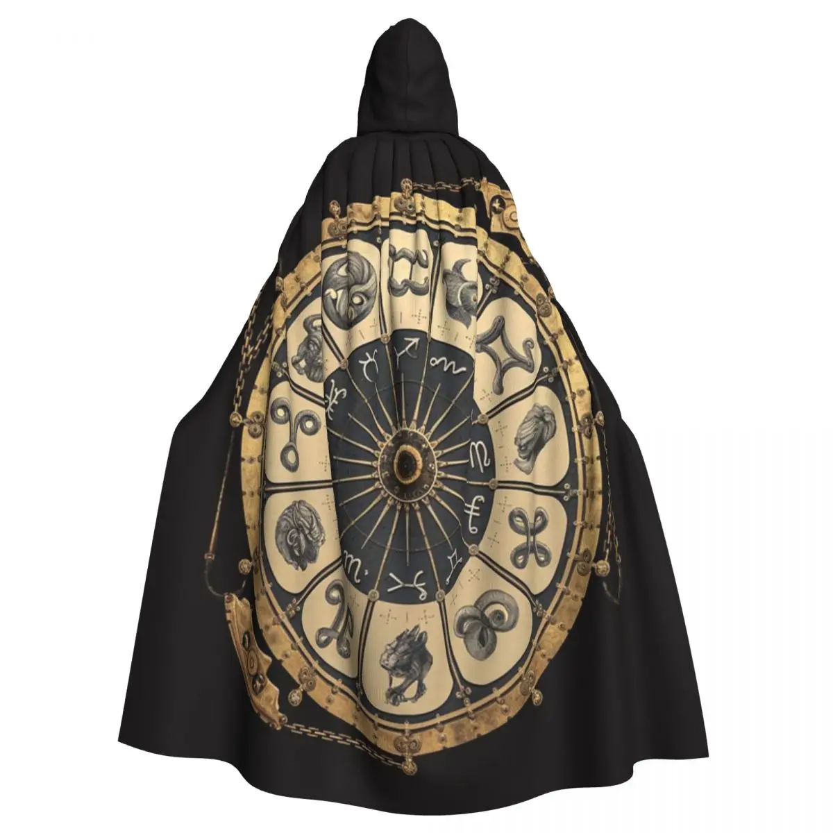 Steampunk Zodiac Signs Wheel Long Hooded Cloak Witch Medieval Costume Cosplay Cape HalloweenCoat Adult Unisex