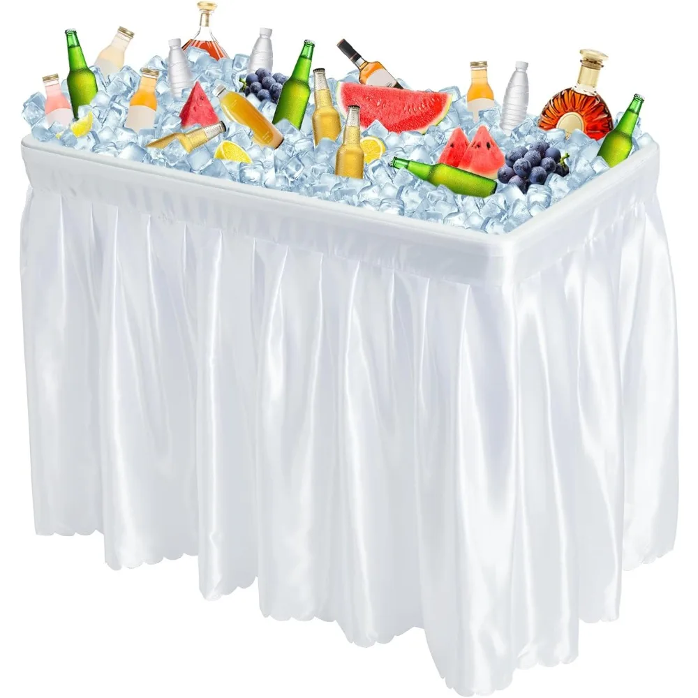 

Party Ice Cooler Table with Skirt, Chill Food Drink Beverage, Foldable Camping BBQ Outdoor Ice Cooler Table