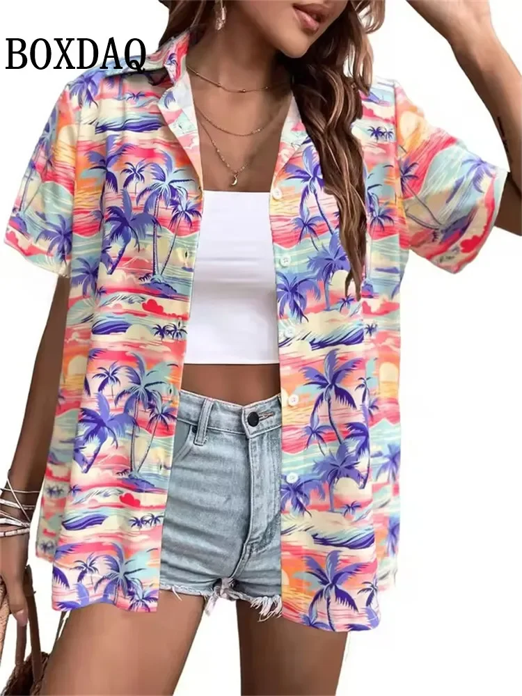 2026 NEW Shirt Summer Short Sleeve Printed Tropical Floral Pattern Tops Street Tie Dye Beach Casual Blouse Men's Vacation Shirt