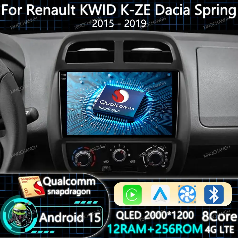 Android 15 rádio do carro carplay auto para renault kwid K-ZE dacia primavera 2015 - 2018 2019 qled reprodutor de vídeo multimídia bt 2din gps