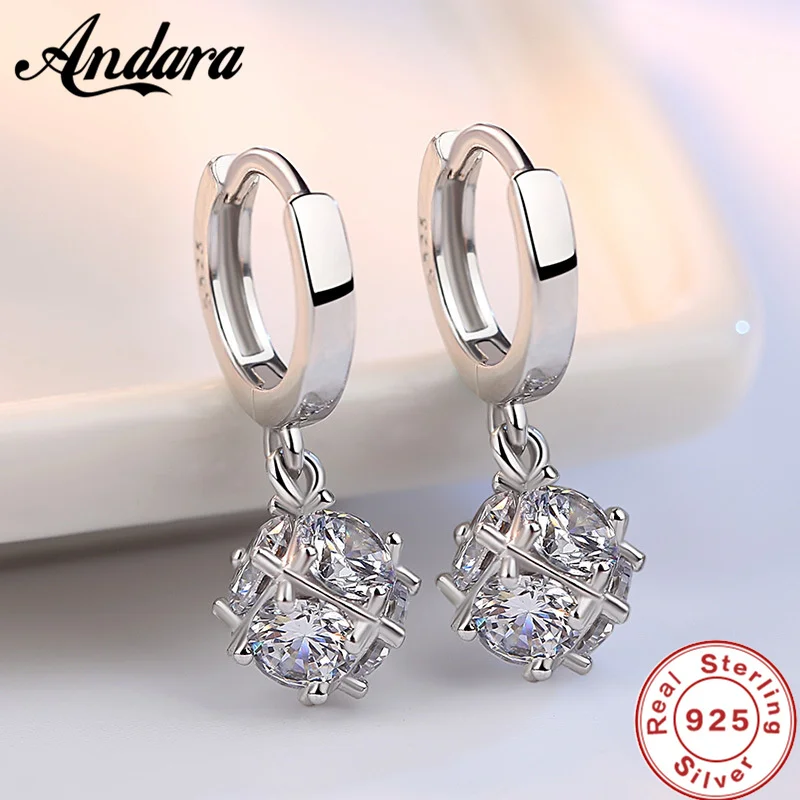 925 Sterling Silver Earrings Aaa Zircon Square Buckle Earrings For Women Charm Jewelry Gifts