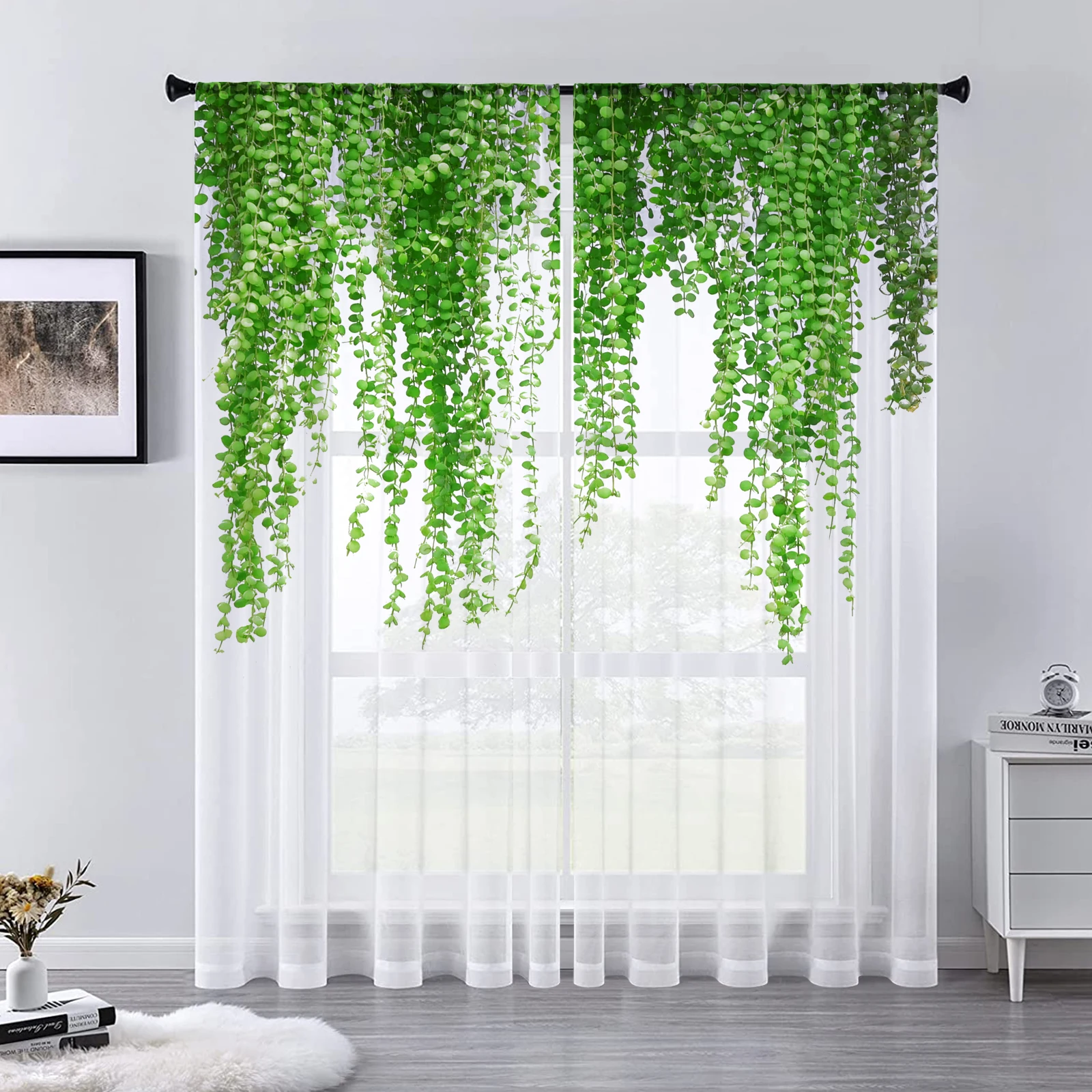 Watercolor Floral Nordic Leaves Sheer Voile Curtain For Living Room Bedroom Kitchen Window Transparent Chiffon Tulle Curtains