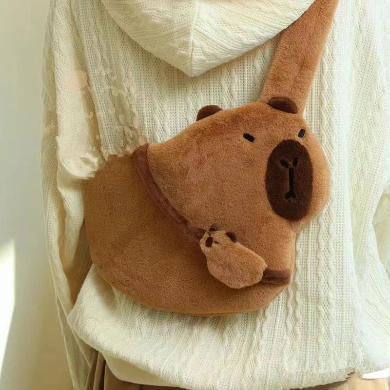 1Pc Capybara Plush Crossbody Bag Soft Large Capacity Cute Guinea Pig Chest Bag Cartoon Shoulder Bag Unisex