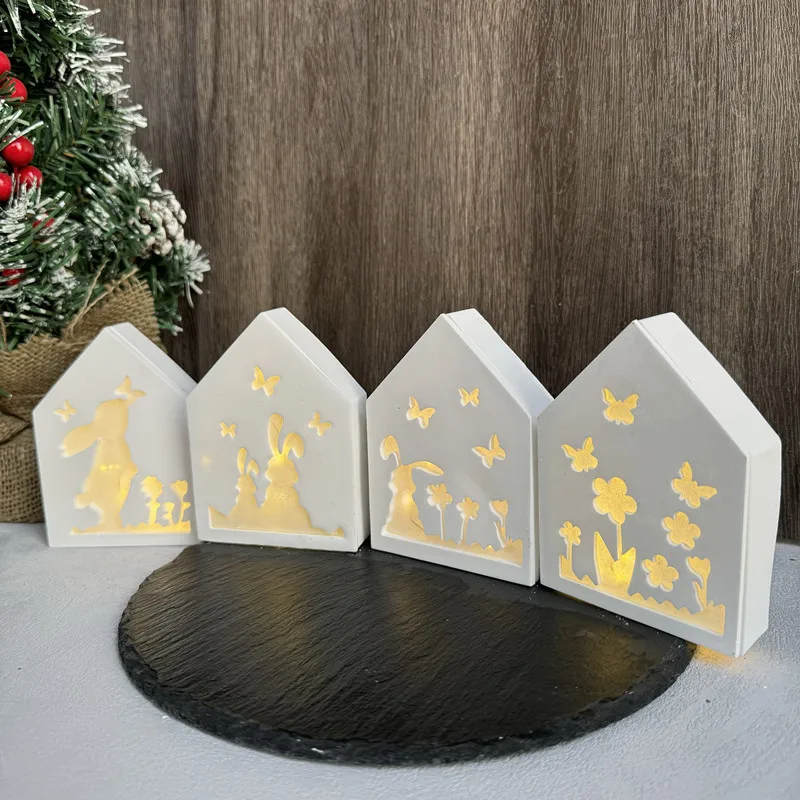 Easter Hollow Rabbit Butterfly Flower Atmosphere Lamp Silicone Mold Spring Atmosphere Lamp Dropping Mold Easter House Mould