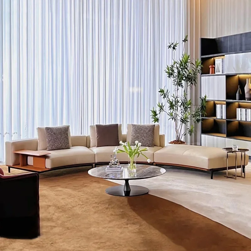 Leather sofa size flat living room semi-circular sofa design Brera curved fabric furniture