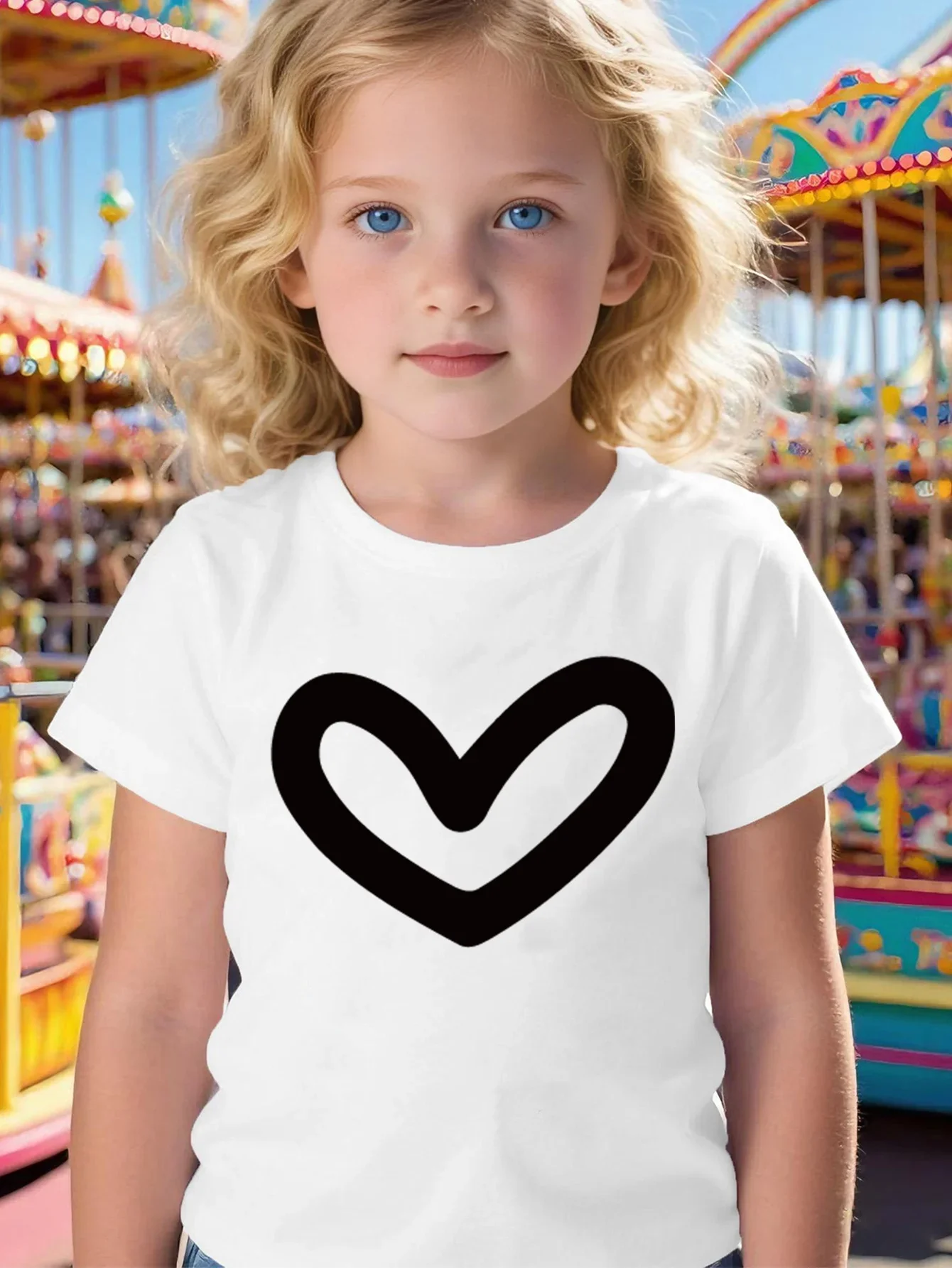 Minimalist Hollow Heart Graphic Kids T Shirt Short Sleeve Simple Love Symbol Print Boys Girls Summer Tee Tops