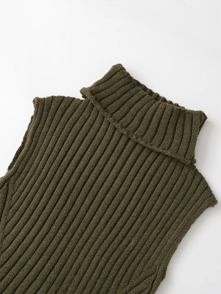 Новый женский модный универсальный темпераментный однотонный тонкий вязаный жилет без рукавов с высоким воротником в европейском стиле