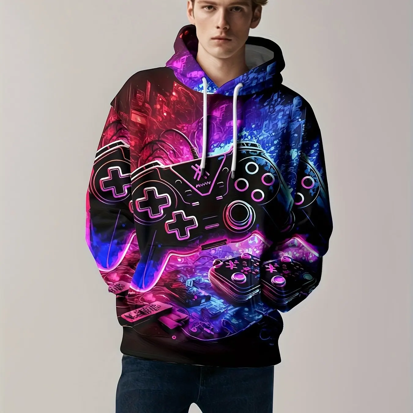 2024 Autumn and Winter New Men's 3D Full Body Game Console Printed Hoodie Men's and Women's Casual Fashion Men's Hoodie Street