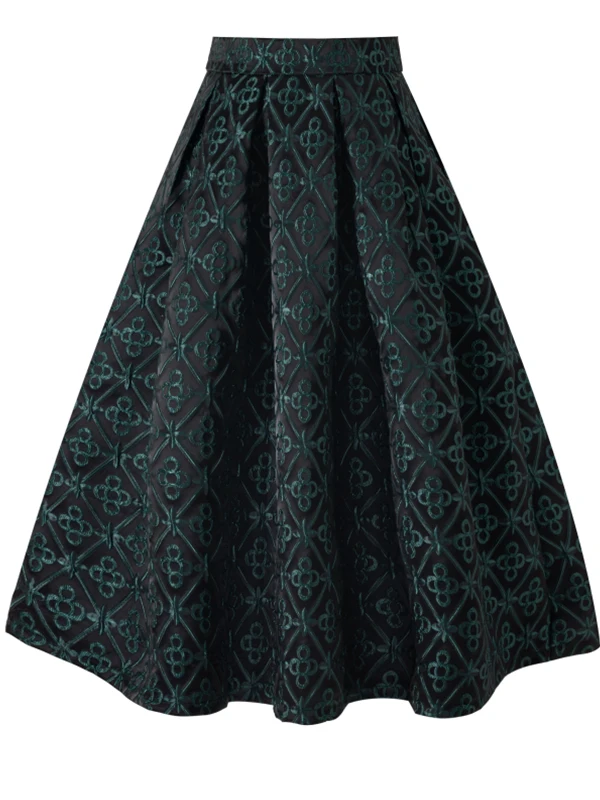 

Mid-Length A-Line Skirt Women's een High Waist Puffy Skirt Commute Simple Sle Embroidery Element Zipper ket Other Mate...