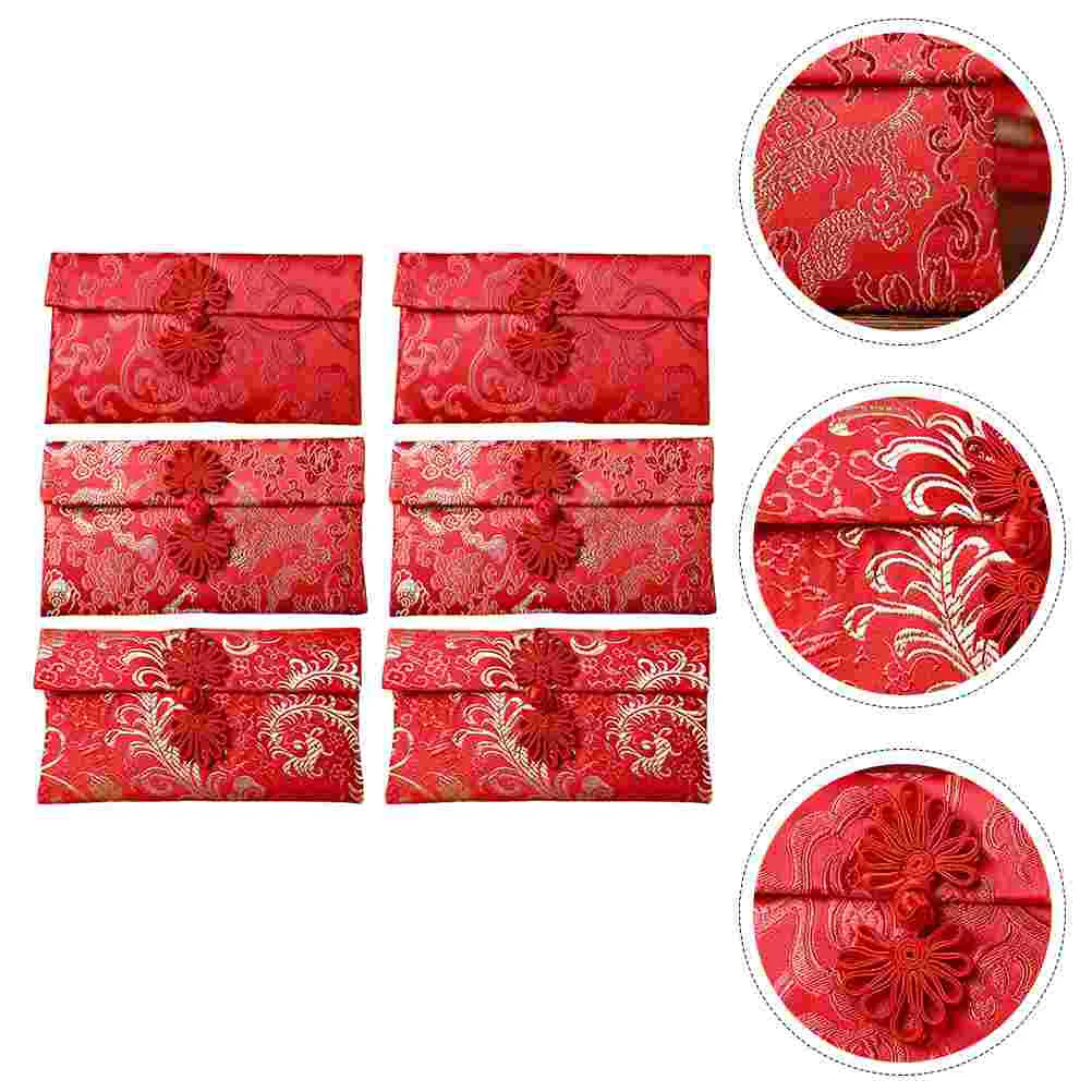 

6 Pcs Buckle Fabric Red Envelope Birthday Envelopes Gift Money Jewelry Joyful Brocade Packets with Knot Gifts