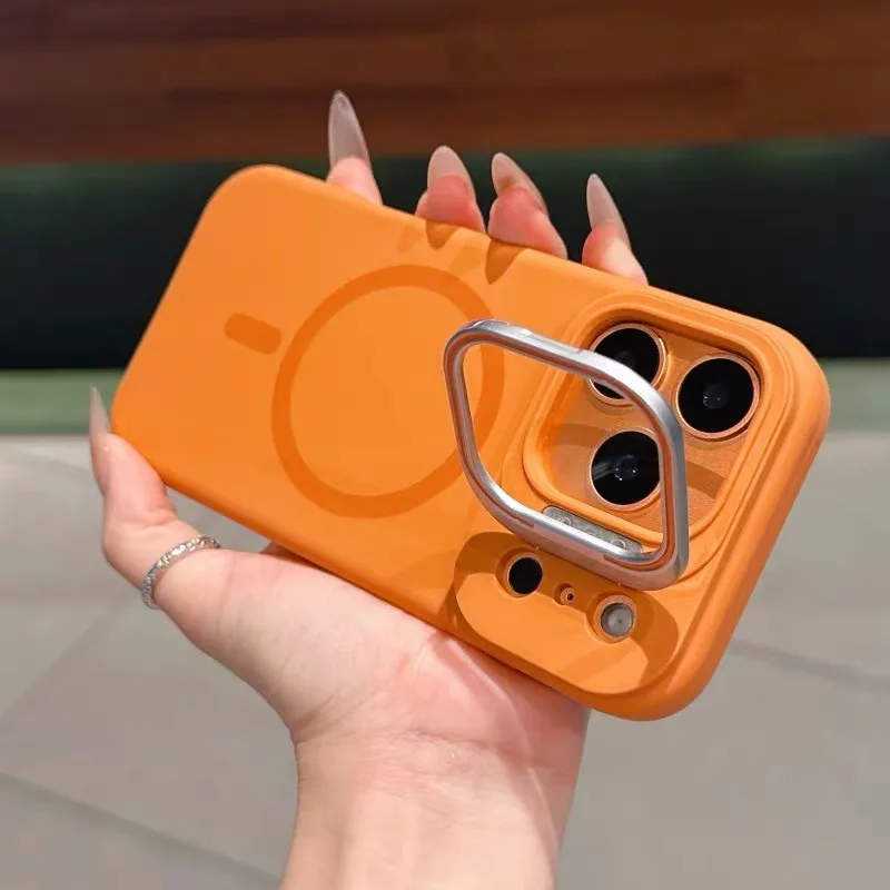 

Luxury Fold Camera Stand Holder for MagSafe Case For iPhone 17 16 15 14 13 12 Pro Max Plus Magnetic Creative Block Matte Cover