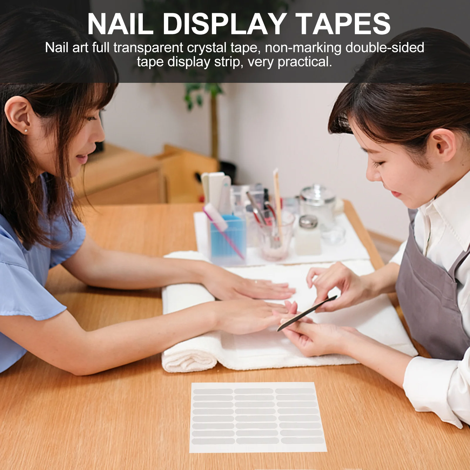 

4 Sheets Nail Display Clear Crystal Double-Sided Adhesive Tape Salon Supply Nail Art Practice Strip Manicure Display Tape