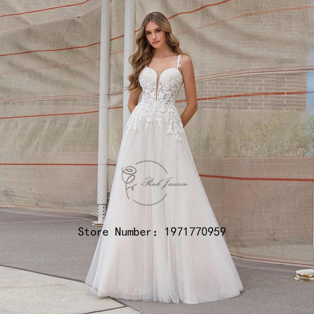 

Sweetheart Spaghetti Straps Wedding Dresses Deep V Neck Applique Elegant Bride Gowns Zipper Back A-Line vestido de noiva 2024