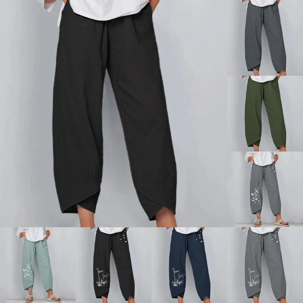 

2025 Spring and Summer New Product Elastic Waist Cotton and Linen Loose Casual Pants Home Pants Women