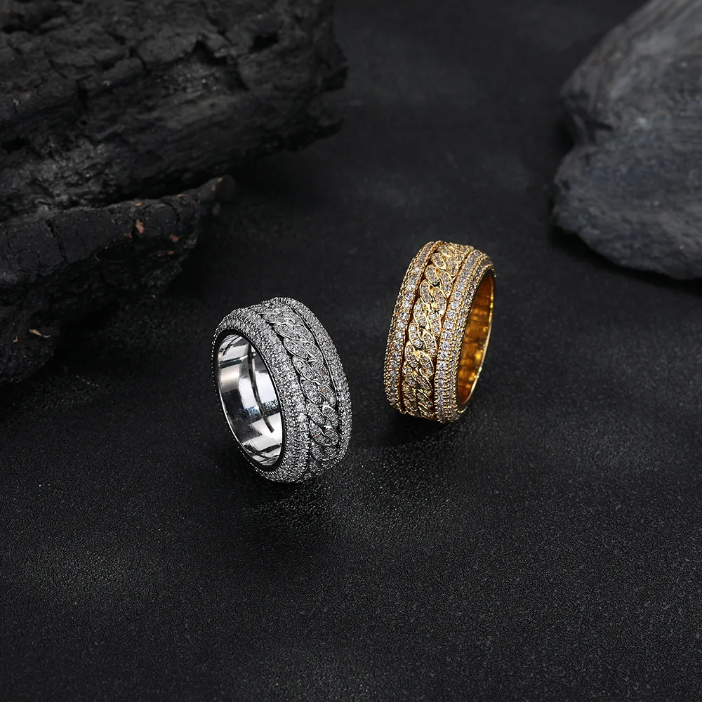 Hip-Hop Micro-set Moissanite Rotatable Cuban Ring 18K Real Platinum PT950 Fashion Personalized Men's Ring