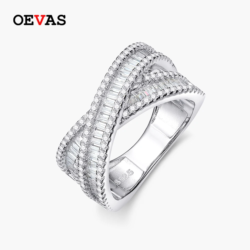 

OEVAS Ring 100% 925 Sterling Silver Sparkling HIgh Carbon Diamond Cross Wedding Rings For Women Engagement Party Fine Jewelry