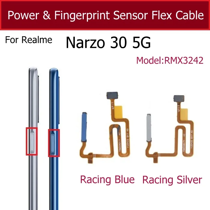 For Realme Narzo 30 Narzo 30 5G Fingerprint Sensor Flex Cable Power Button Sensor Fingerprint Home Touch ID Sensor Flex Ribbon