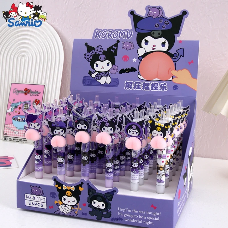 36pcs Sanrio Kuromi Kawaii 3d Fragrance Decompression Ass Pressing Gel Pen 0.5mm Stationery Student Signature Pen Writing Tools