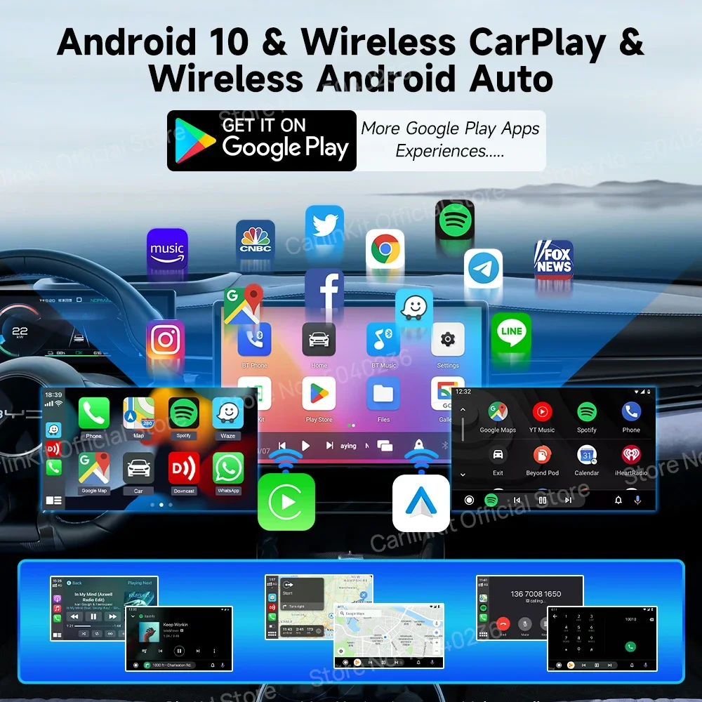 CarlinKit Carplay صندوق التلفزيون الذكي 2024 اللاسلكي أندرويد السيارات رباعية النواة 3 + 32G AI Box أندرويد 10 اللاسلكية 3 في 1 محول ل Nexflit