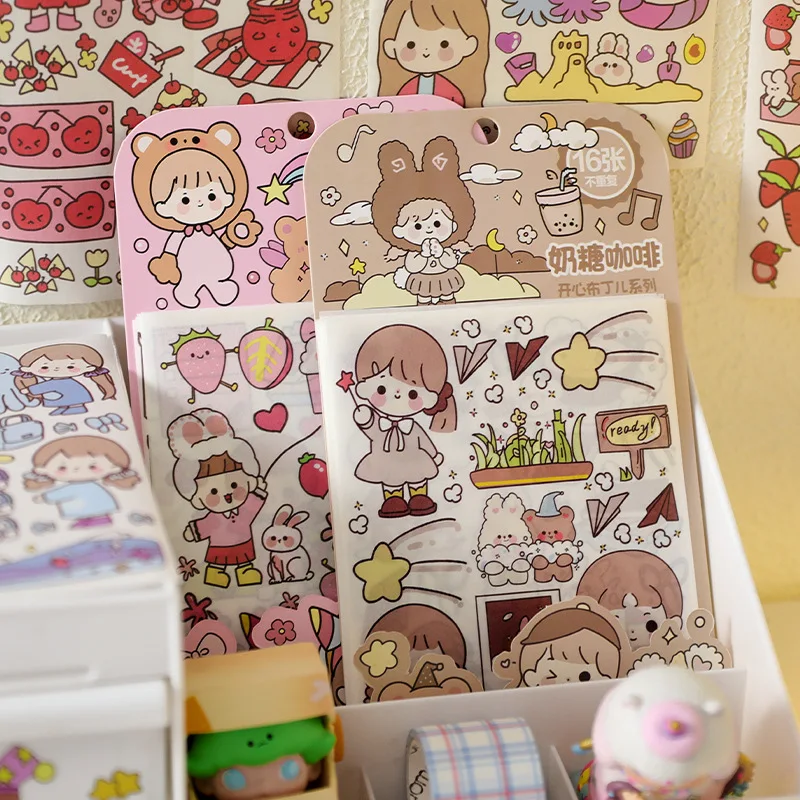 17Pcs Diary Sticker Scrapbooking happy pudding Planner Japanese Junk Journal Kawaii Decorative Stationery Craft Sticker