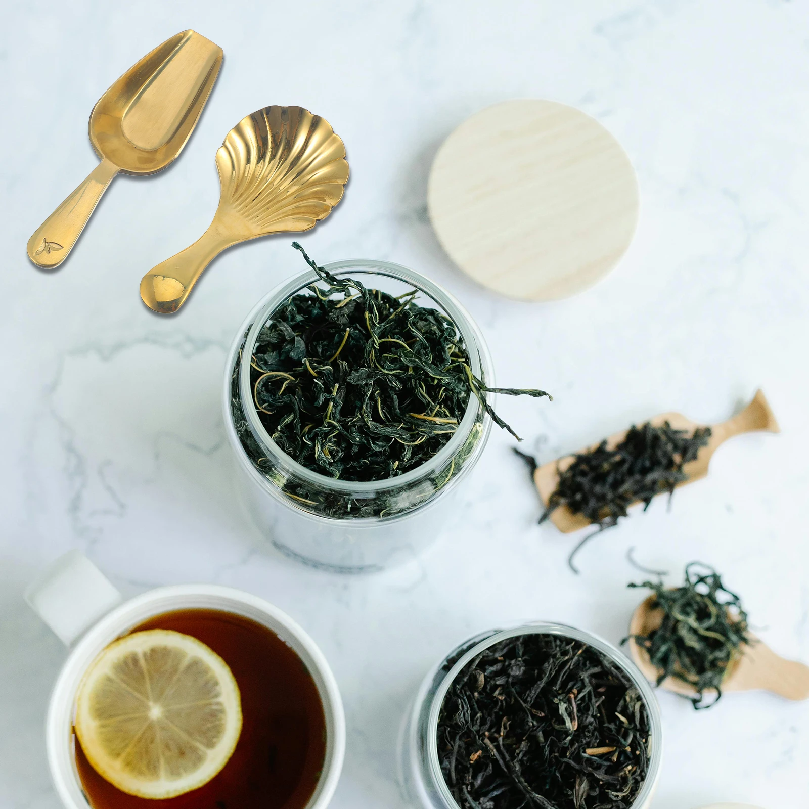 

2pcs Brass Spoons Compact Metal Loose Tea Scoops Ergonomic Small Coffee Bean Spoons Wear Resistant Household Kitchen Utensils