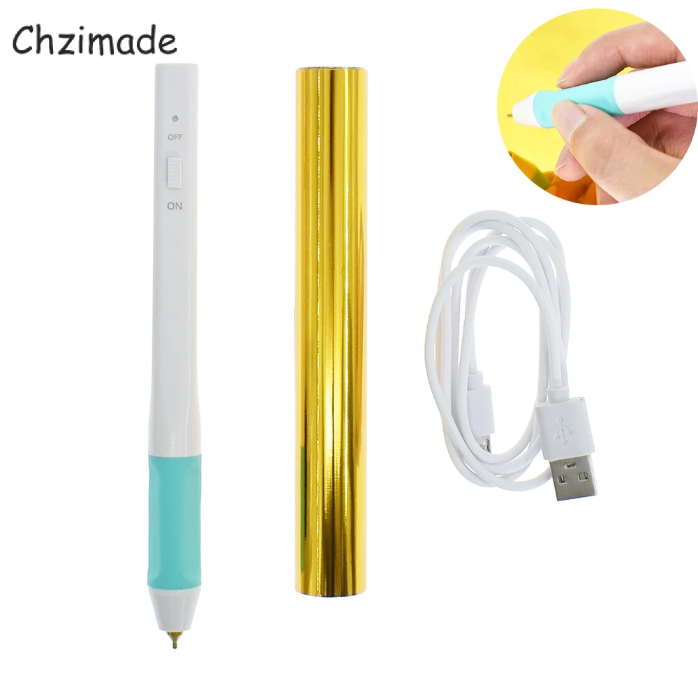 Chzimade 1.5mm Heat Foil Pen Gold Hot Stamping Foil Pen Set To Add Shining Handwritten Sentiments USB Foil Pen On Cards Leather