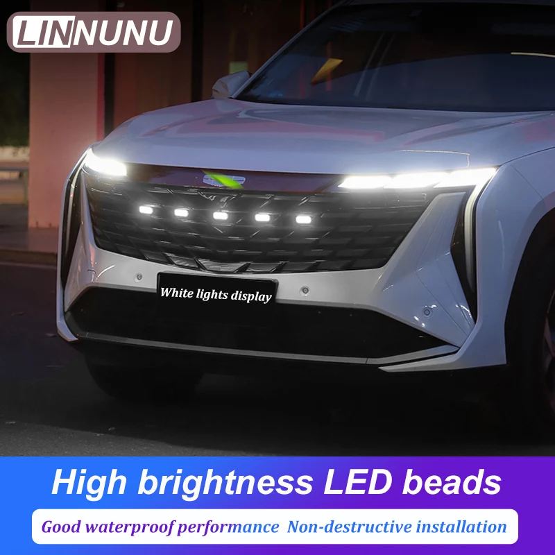 LINNUNU For Geely Atlas II Starray Boyue L Car Front Grille Light LED Daytime Running Light Front Face Grille Light Accessories