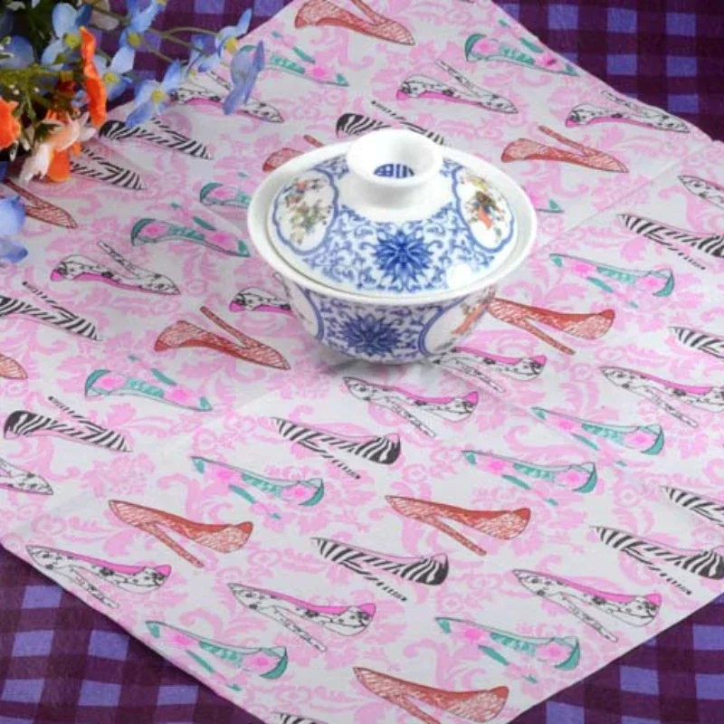 10/20pcs/Bag New Colourful Napkins Large Handkerchiefs High Heels Printed Party Decoration Paper Wine Glasses Mouth Cloth Paper