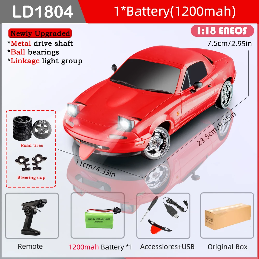 LDRC LD1804 RC Drift Auto 1/18 Mazda Mx5 2.4G 2WD ESP Gyroscoop LED Verlichting Volledige Schaal Gecontroleerd Model Kinderen auto Speelgoed Geschenken