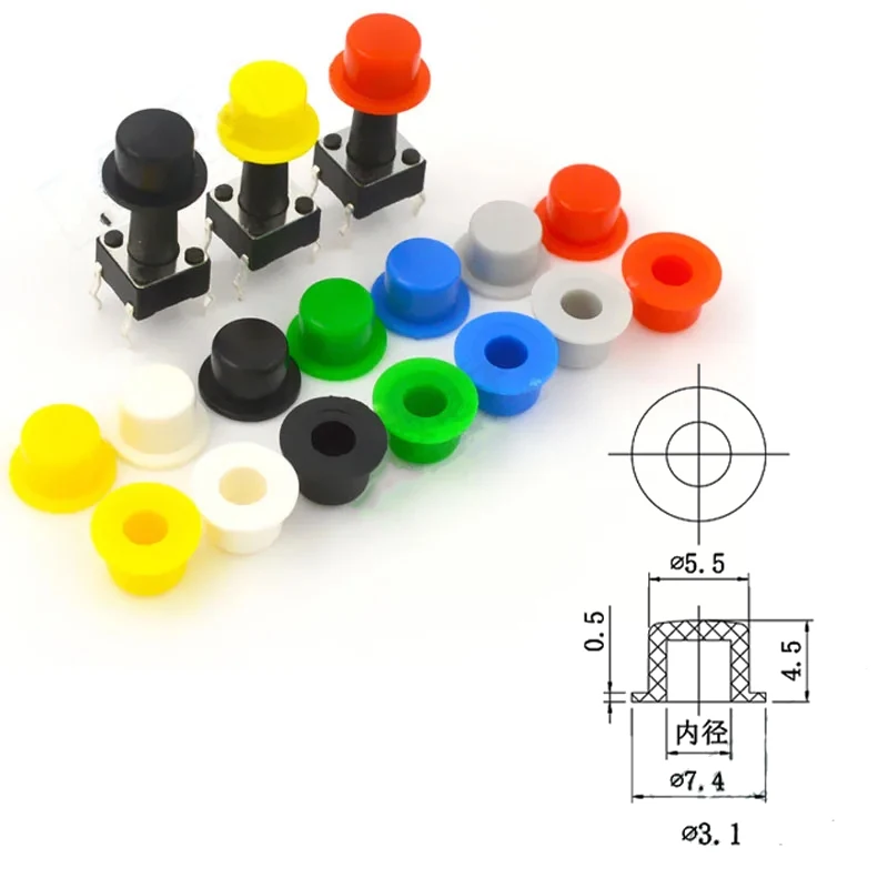20PCS A101 Switch Button Caps Push Key Caps Multicolor Size 4.5mm*7.4mm Inner hole 3.1 mm Hat Shape for 6*6 Round Tact Switch