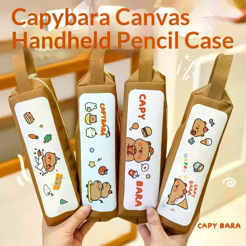 

Cute Capybara Cartoon Canvas Handheld Pencil Case Portable Stationery Pen Box Return To School Stationery Organizer Supplies