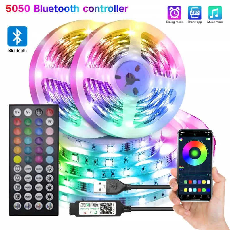 5050 5V Usb Rgb Led Tape Strip Adhesive 10 15 20 Meter Led Alexa Wifi Lights For Room Ice String Bluetooth Decorative Wall Led