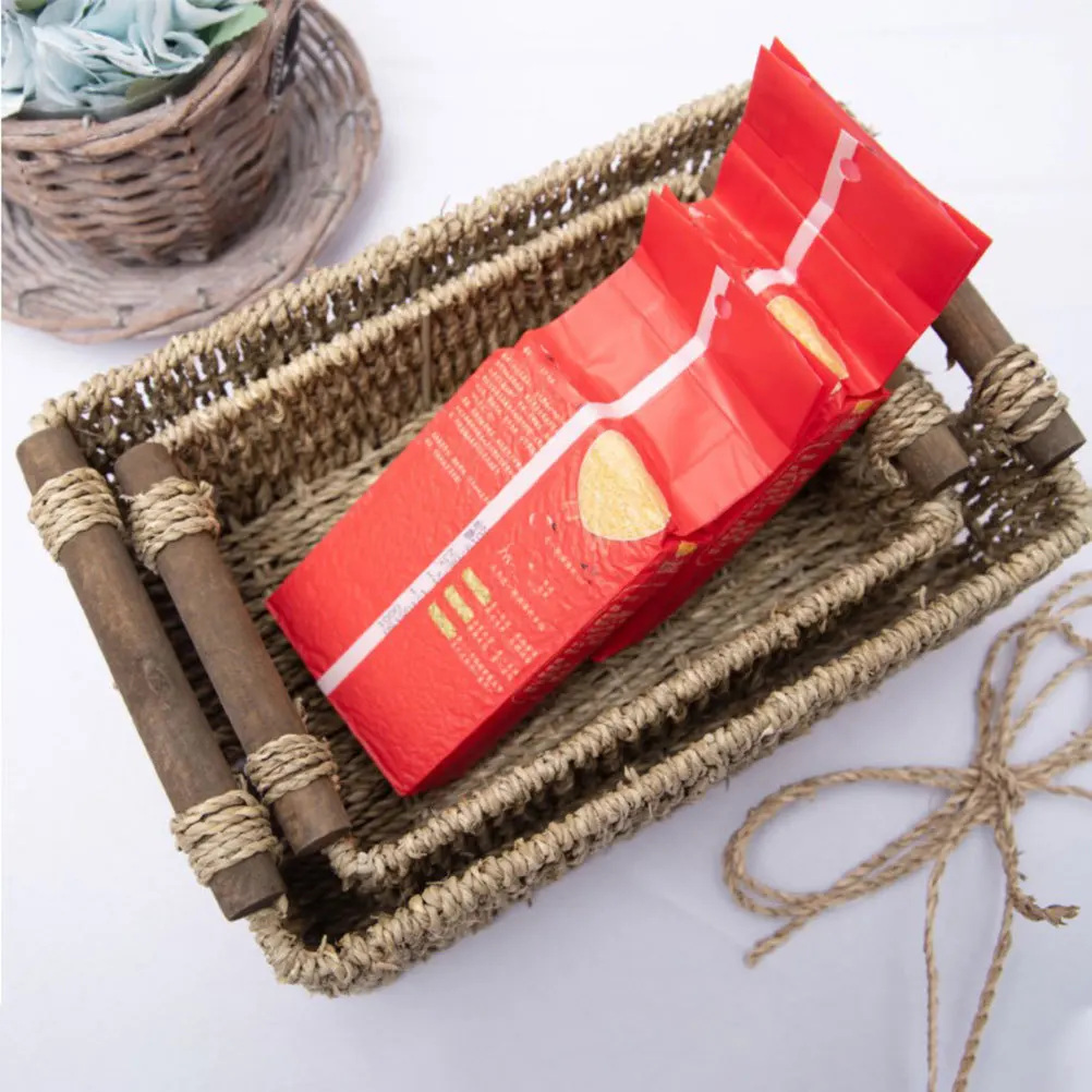 

Woven Rectangular Basket Decorative Durable White Storage Basket Flat Base Cosmetics Organizer Sundries Holder