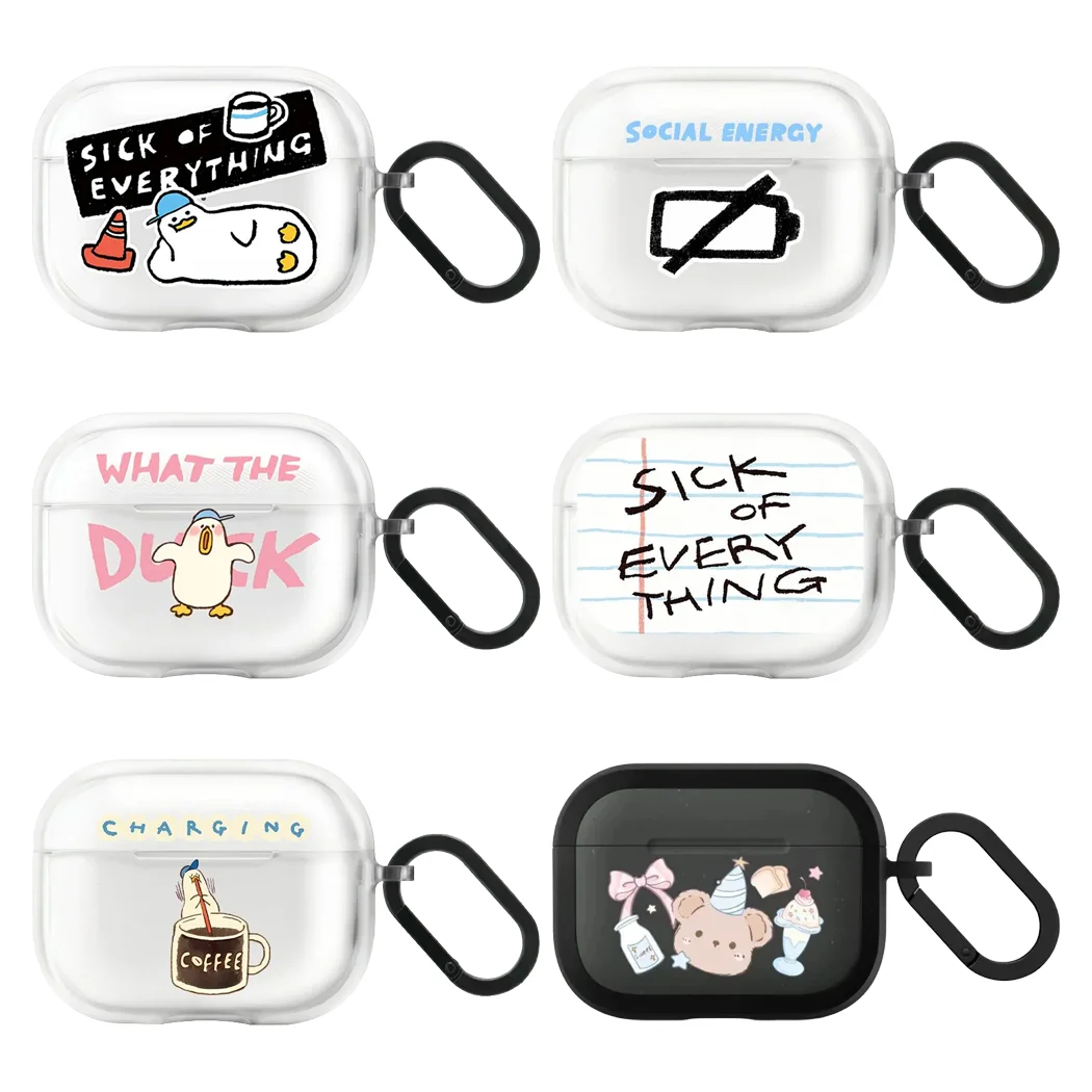 

Cartoon Black / Transparent Case for AirPods 3 4 Pro3 Pro2 Airpod Pro Bluetooth Earbuds Charging Box Prote