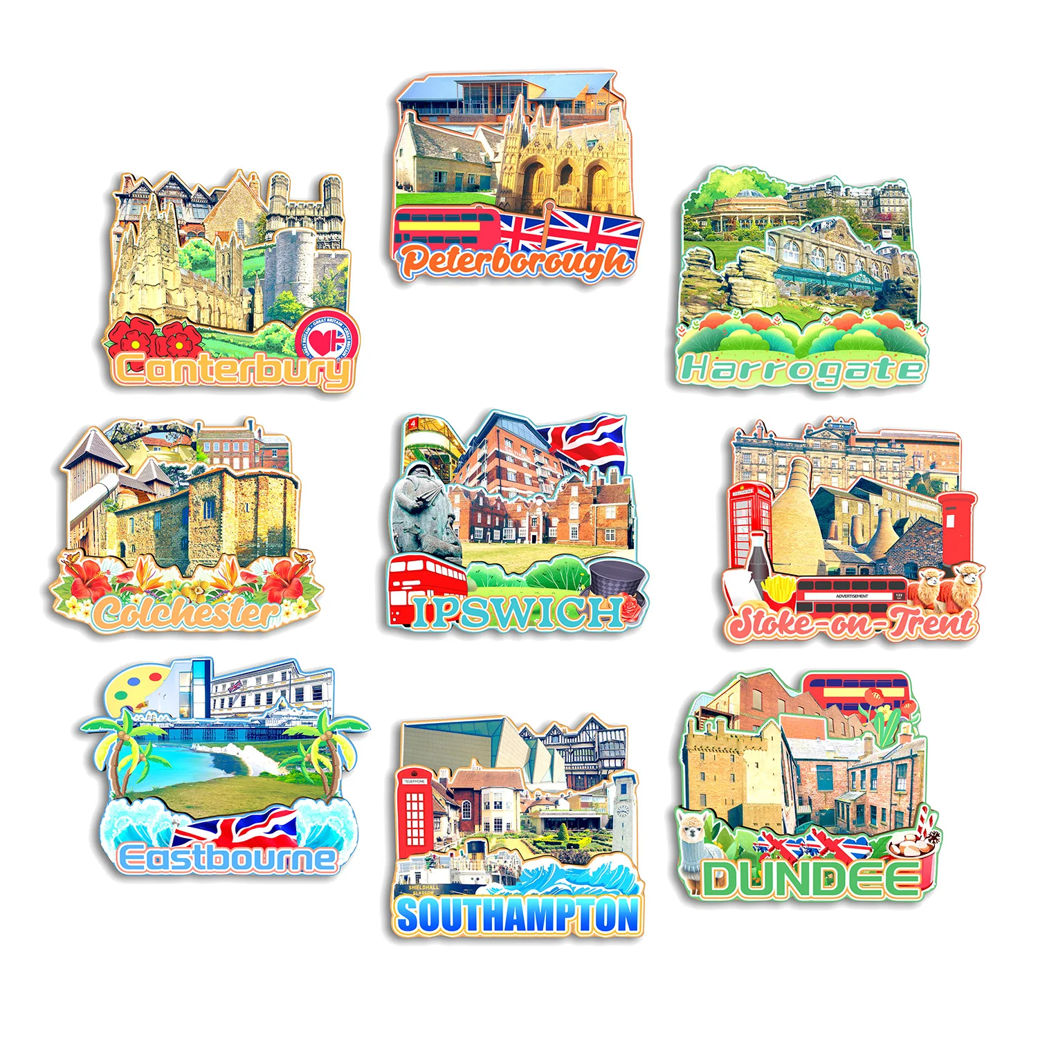 

Ipswich Dundee Southampton Eastbourne Stoke-on-Trent Colchester Harrogate Canterbury Peterborough UK Fridge Magnet Travel