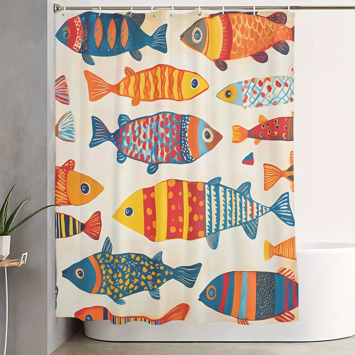 

Watercolor Fish Shower Curtain Set | Non-slip Bath Mat, Toilet Seat Cover, 12 Hooks, Bathroom Decor, Housing Gifts