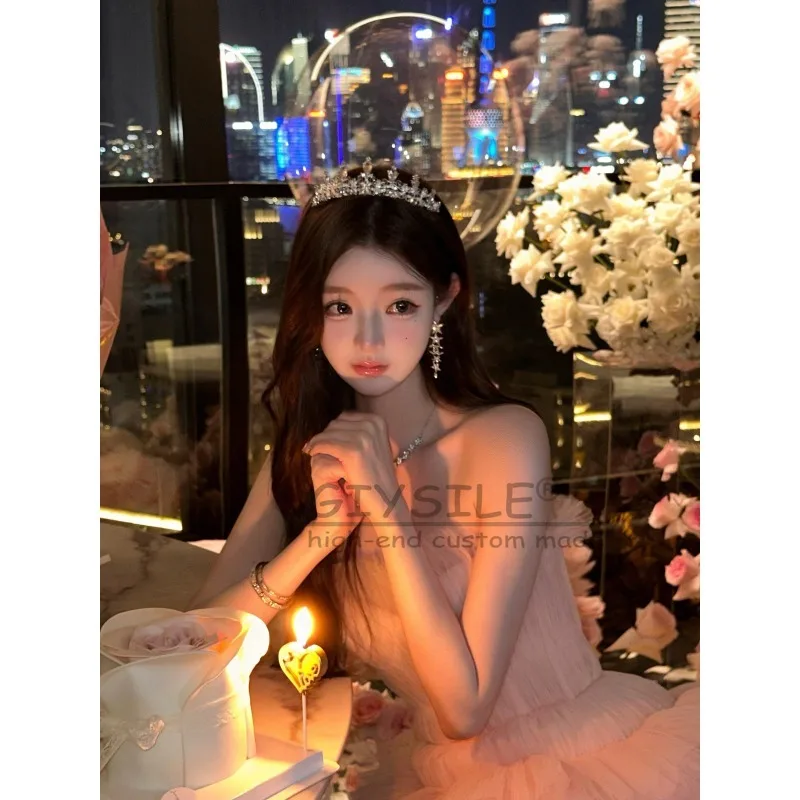 

GIYSILE модное сексуальное платье без рукавов по индивидуальному заказу, женская высококачественная розовая подарочная юбка-тортик, пышная юбка принцессы со шлейфом, элегантная