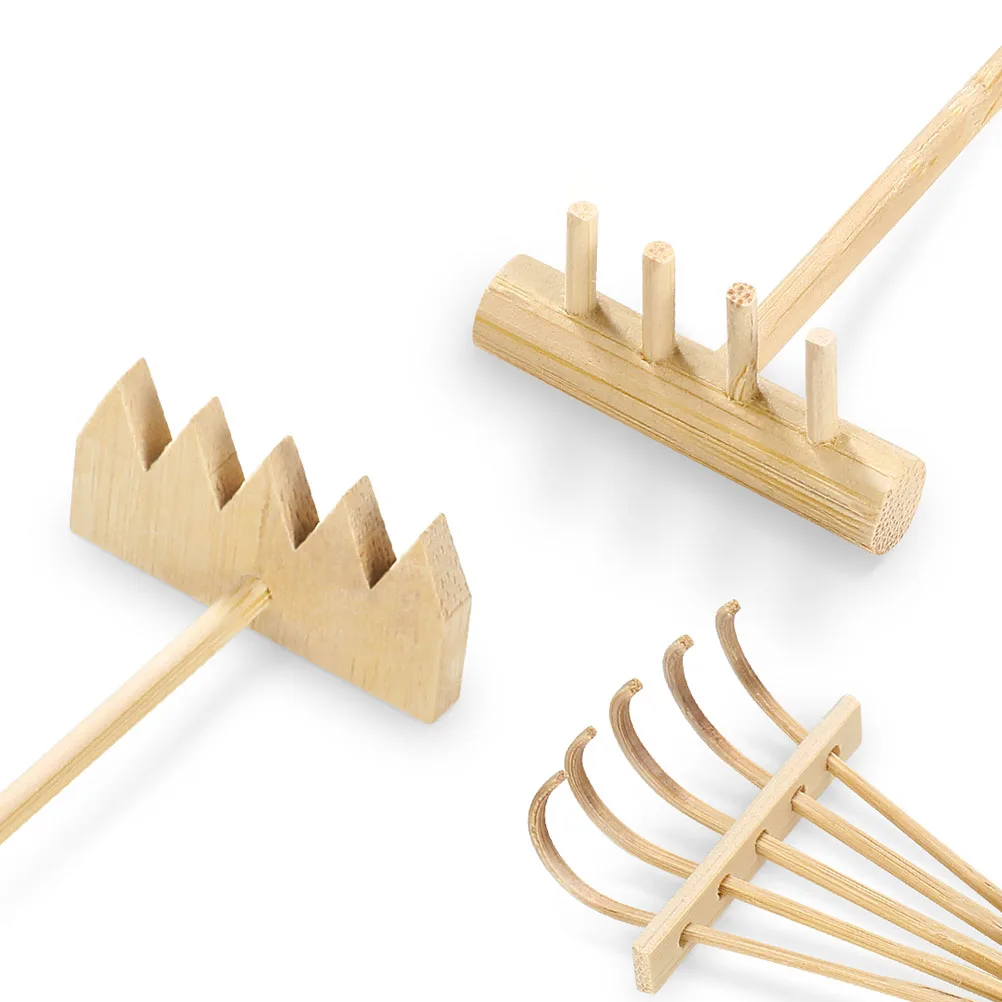 Juego de rastrillos alisadores de arena, Mini rastrillos de bambú para decoración de jardín Zen, meditación de escritorio, herramientas creativas de arte de arena, 4 Uds.